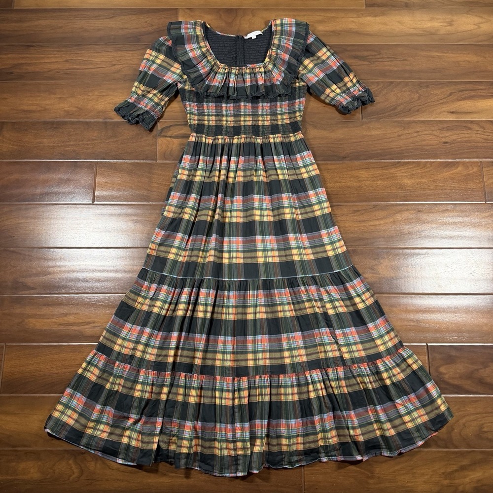 Ivy City Co Women's Size Medium Plaid Gracie Ruffle Smocked Maxi Dress